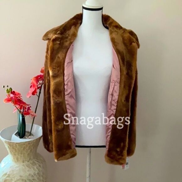 KATE SPADE NWT WARM GINDER BREAD SHORT FAUX FUR COAT JACKET EXTRA SMALL - Picture 3 of 12